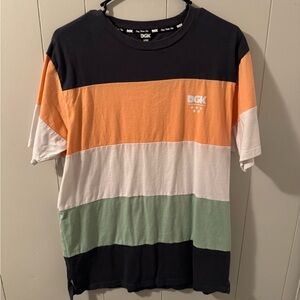 DGK Men's Bold Striped Tee - Orange, White, Green